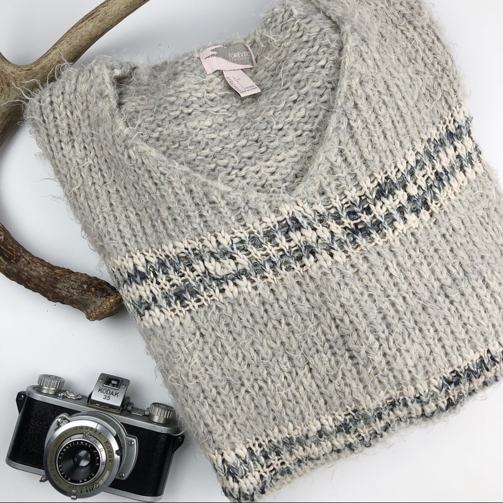 F21 Contemporary Neutral Oversized Knit Sweater - Picture 2 of 6